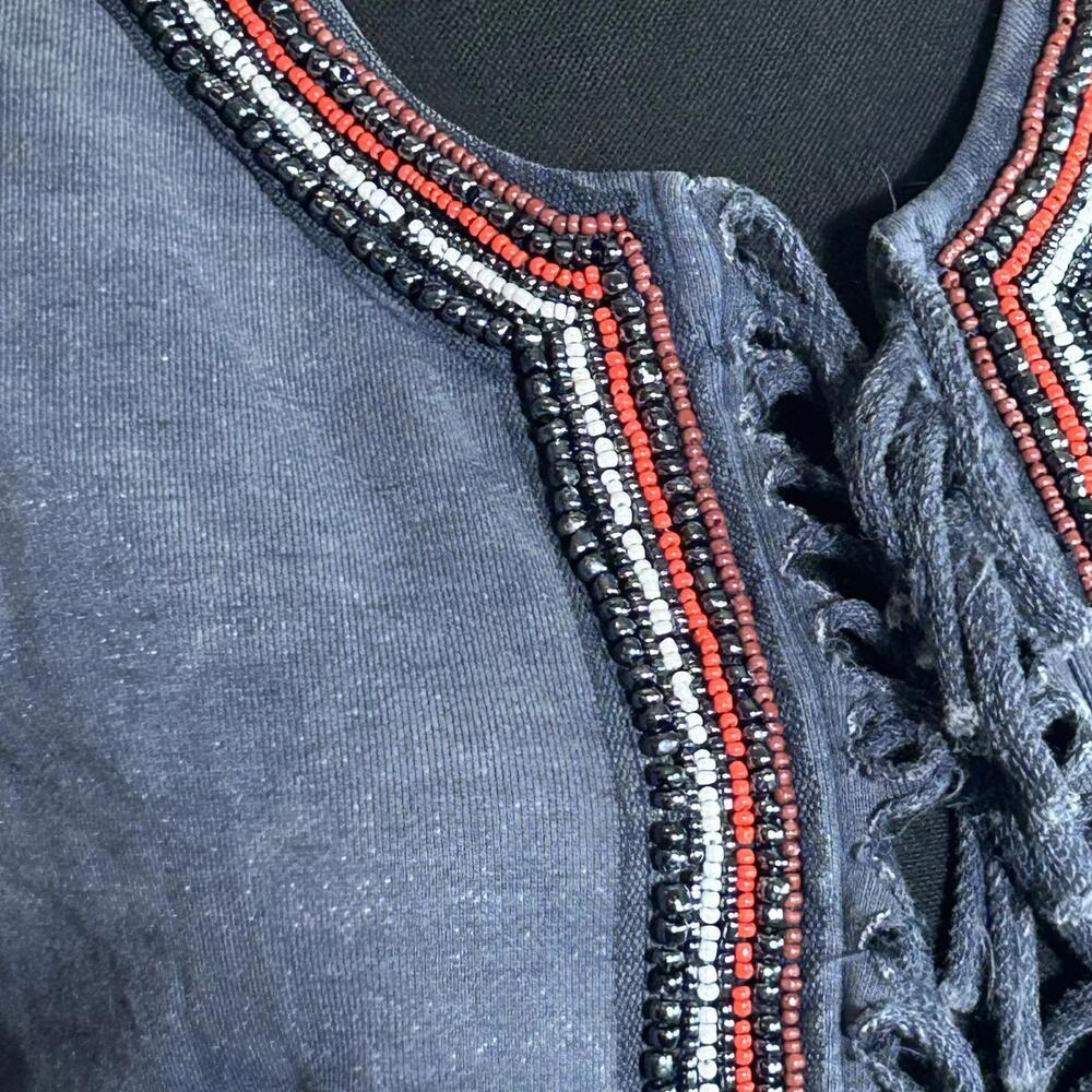 BKE Blue Jacket with Embroidery & Fringe Western Boho Festival Coat Women's M - Picture 2 of 8